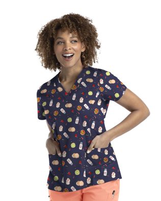 Maevn Prints – Printed Curved V – Neck Top C3-1767R