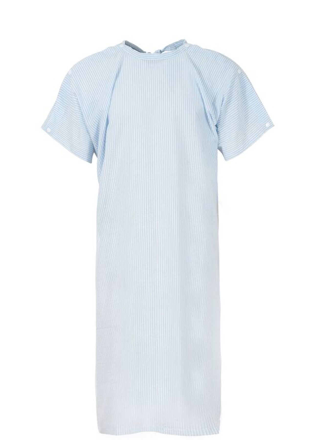 Medi8- Seersucker Gown With Shoulder Studs