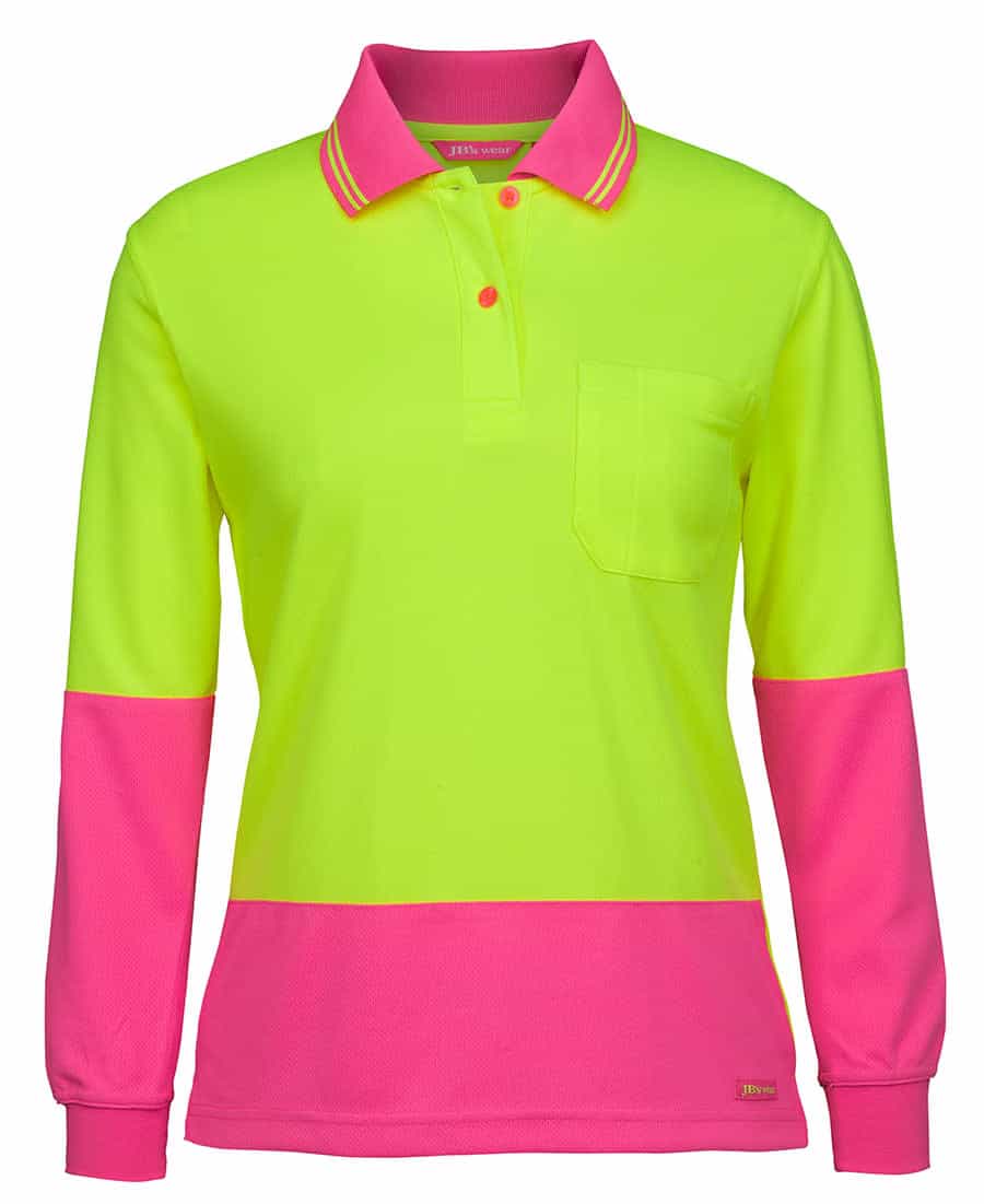 JB's Ladies Hv L/S Comfort Polo Lime/Navy JB-6LHCL