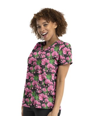 Maevn Prints – Printed Curved V – Neck Top C3-9810R