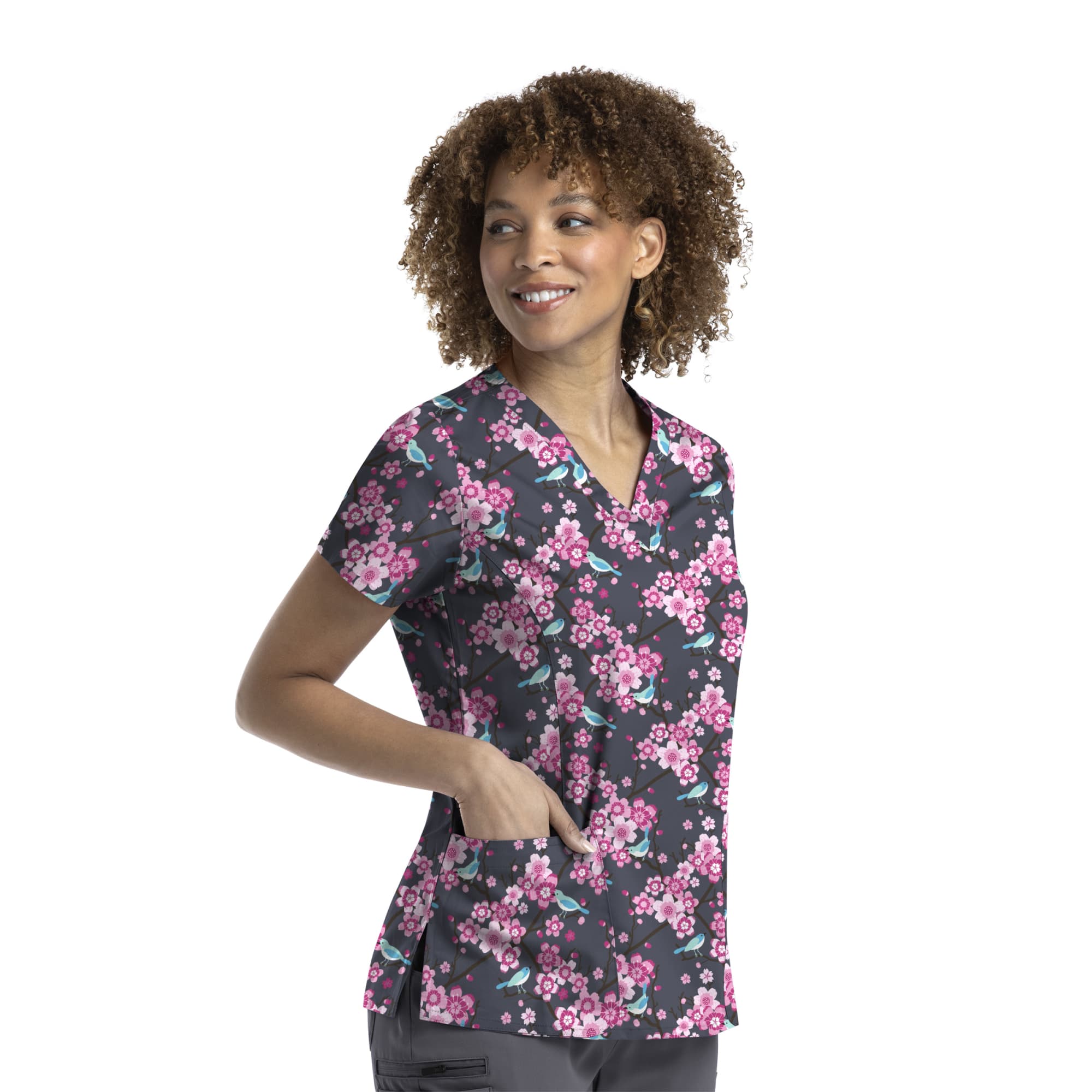 Prints - Printed Curved V - Neck Top