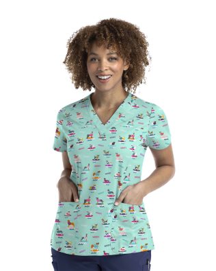 Maevn Prints – Printed Curved V – Neck Top C3-9810R-2XL-3XL