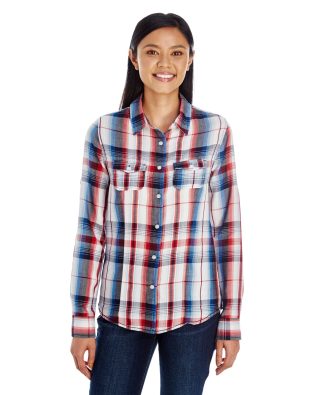 Custom Burnside Apparel Ladies L-S Plaid Woven Shirt C3-B5222
