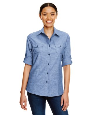 Custom Burnside Apparel Ladies L-S Chambray Shirt C3-B5255-2XL-3XL