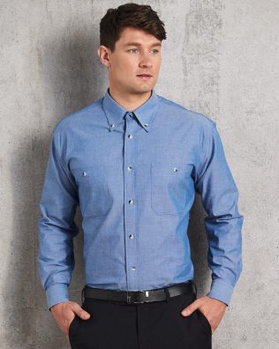 Shiny Men’s Chambray Long Sleeve Shirt SH-BS03L