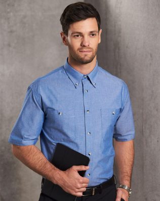 Shiny Men’s Chambray Short Sleeve Shirt SH-BS03S
