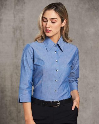 Shiny Ladies’ Chambray 3/4 Sleeve Shirt SH-BS04