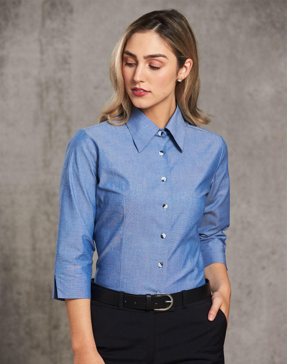 Ladies' Chambray 3/4 Sleeve Shirt SH-BS04