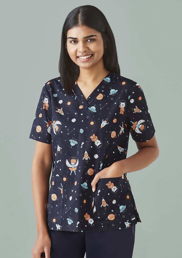 Womens Printed Space Party Scrub Top FA-CST148LS