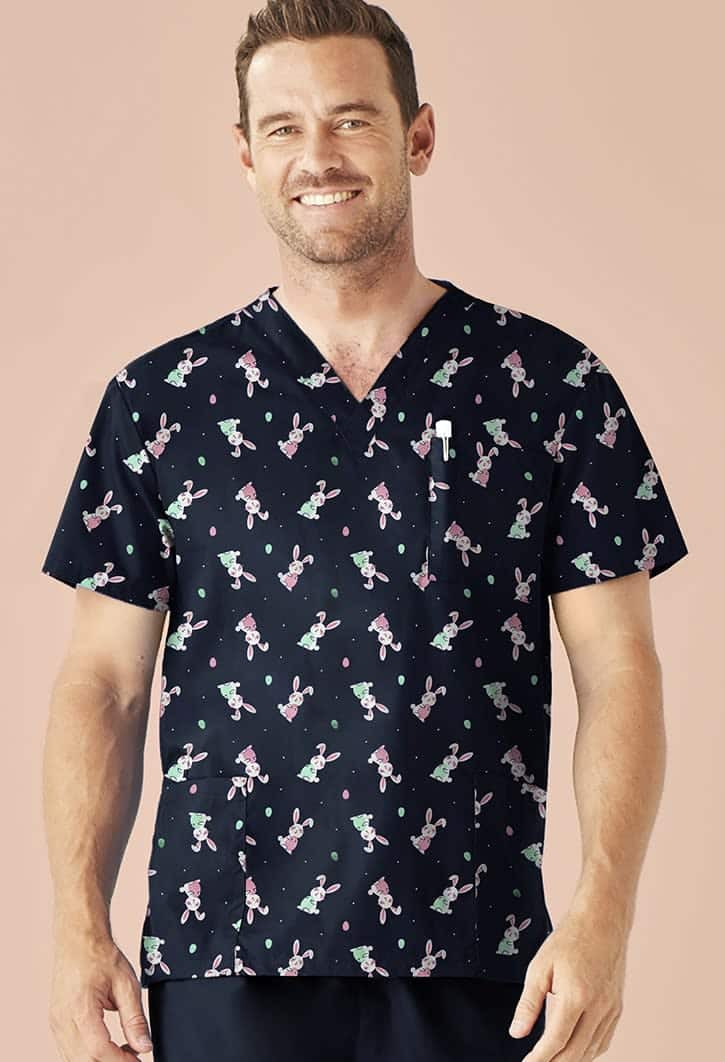 Mens Easter V-Neck Short Sleeve Scrub Top FA-CST152MS
