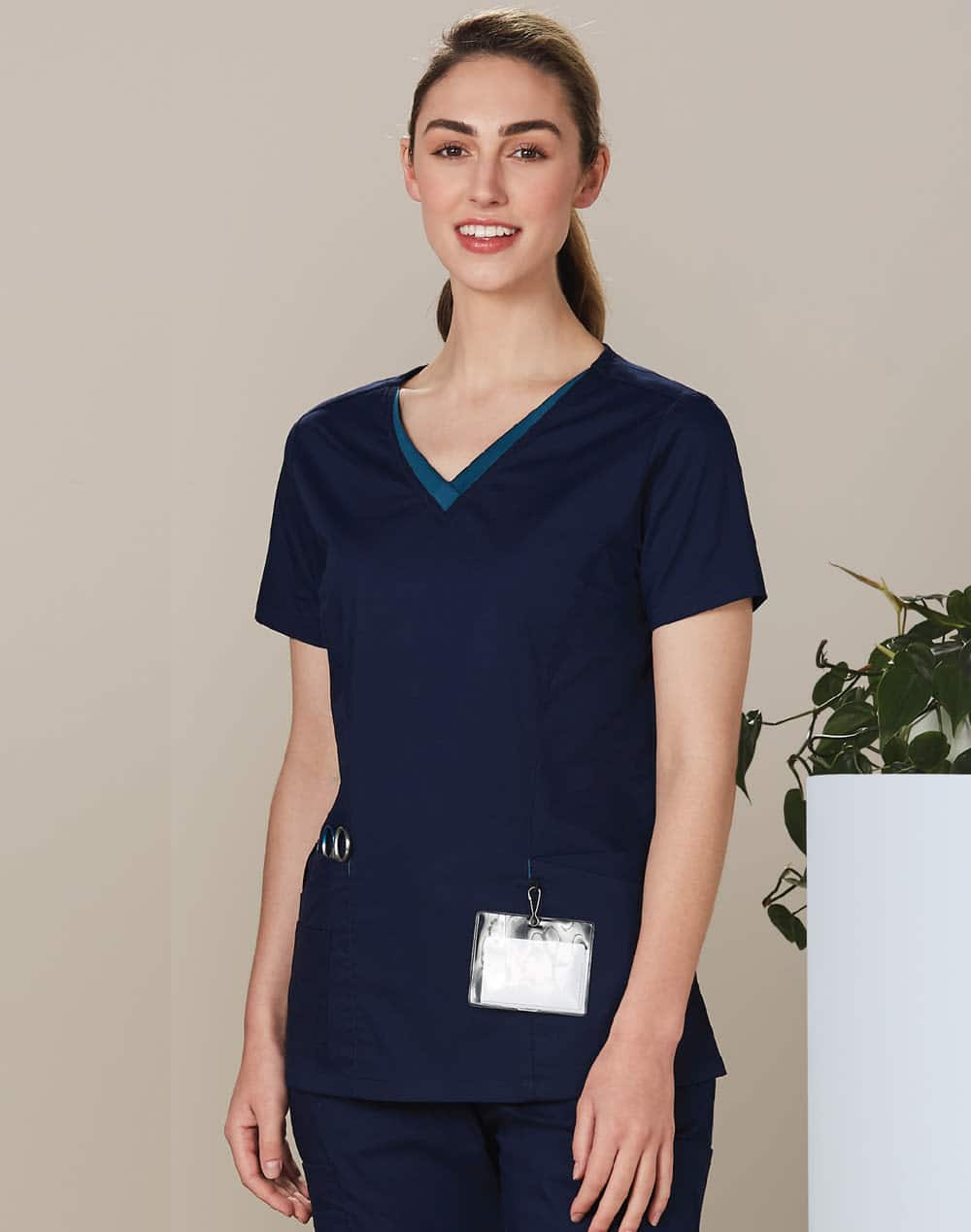 Ladies' Contrast Colour S/S Scrub Top SH-M7660