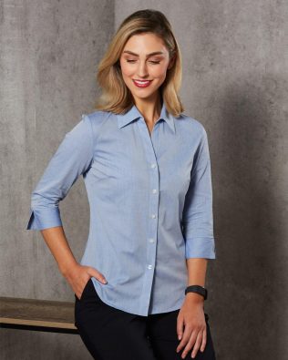 Shiny Women’s Fine Chambray 3/4 Sleeve Shirt SH-M8013