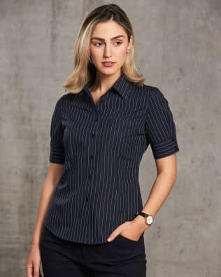 Shiny Women’s Pin Stripe Short Sleeve Shirt SH-M8224