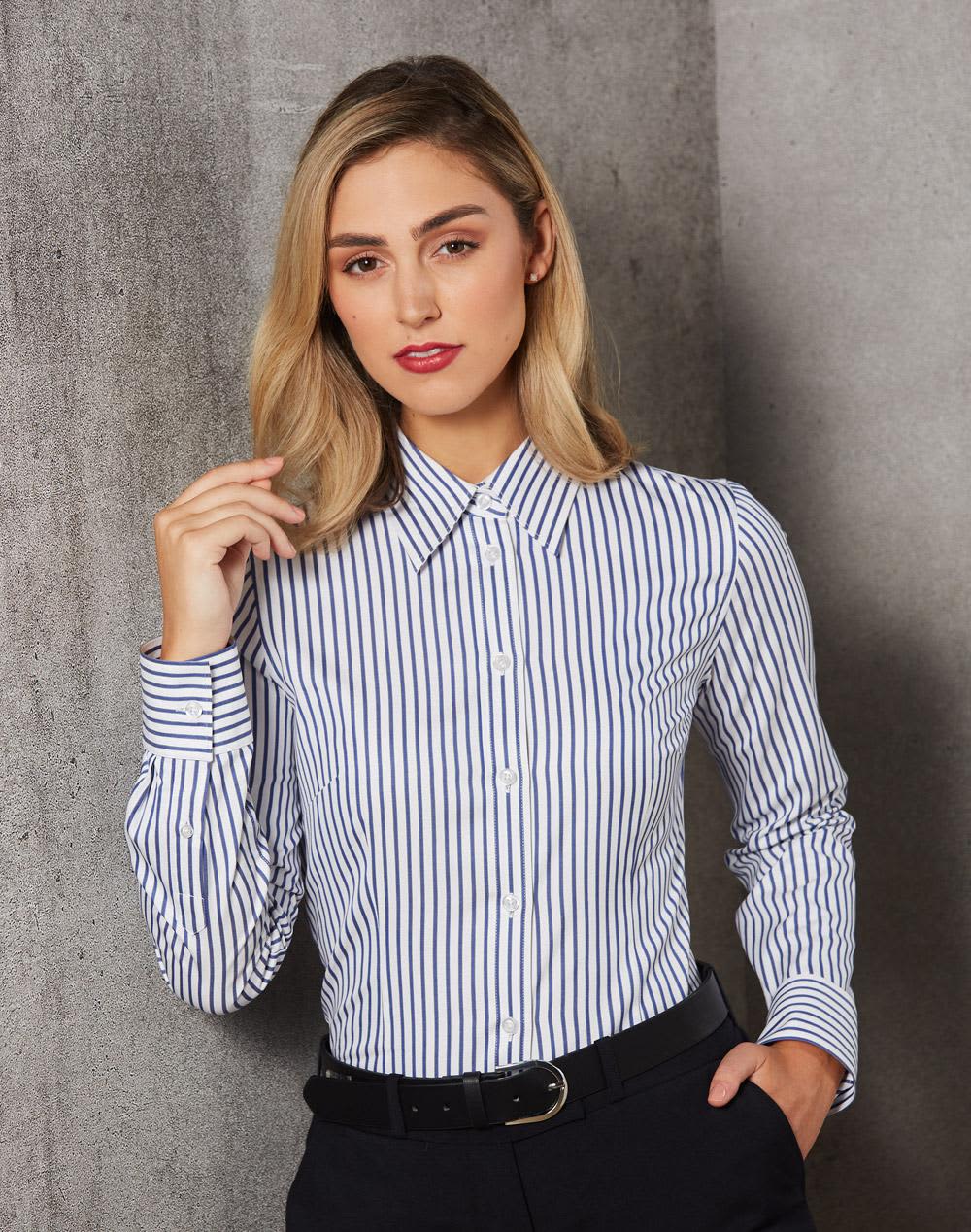 Women's Sateen Stripe L/S Shirt SH-M8310L