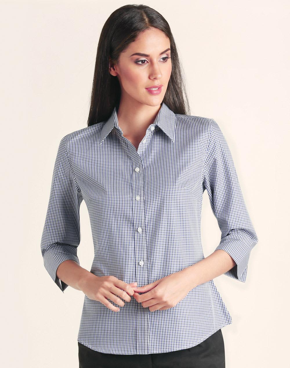 Ladiesโ Multi Tone Check 3/4 Sleeve Shirt