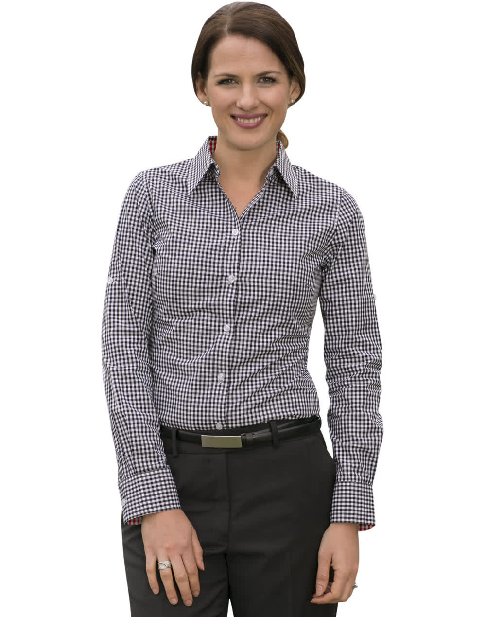 Ladiesโ Gingham Check Long Sleeve Shirt