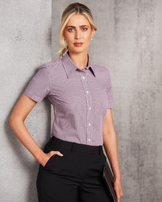 Shiny Ladies’ Two Tone Mini Check S/S Shirt SH-M8340S