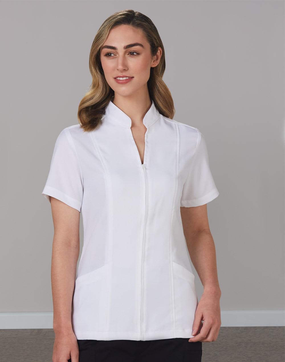 Womenโs Full Zip Front Short Sleeve Tunic