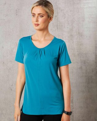 Shiny Ladies’ Round Neck with Pleats S/S Knit Top SH-M8850