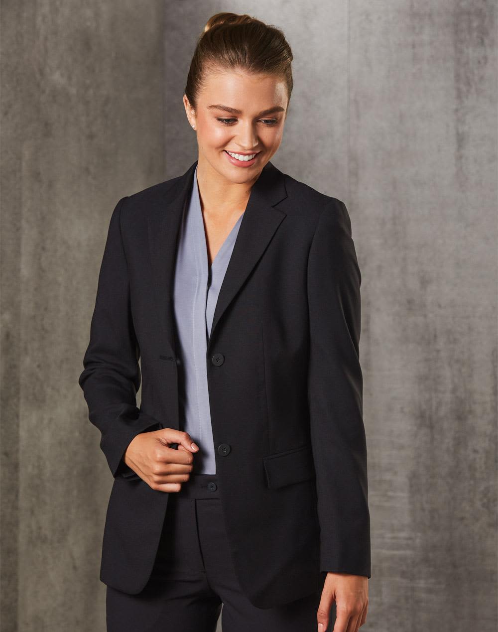Women's Two Buttons Mid Length Jacket In Poly/viscose Stretch Sh-m9206