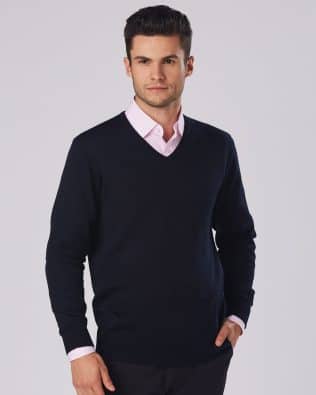Shiny Men’s 100% Merino Wool V Neck L/S Sweater SH-M9502