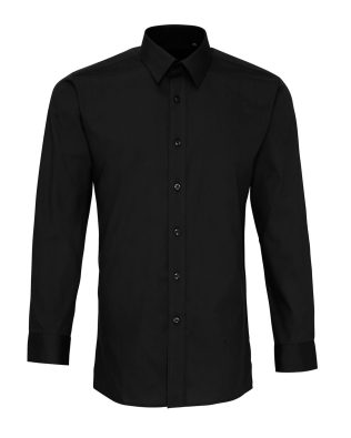 Premier Workwear Poplin fitted long sleeve shirt C3-PR204-BW