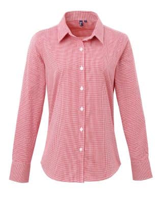 Premier Workwear Women’s microcheck (gingham) l/s cotton shirt C3-PR320