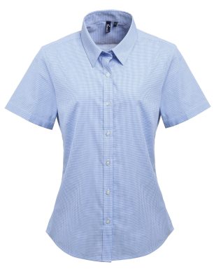 Premier Workwear Women’s microcheck (gingham) s/s cotton shirt C3-PR321