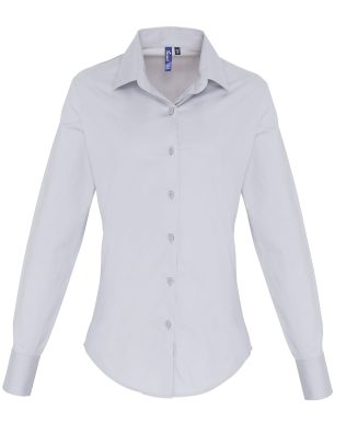 Premier Workwear Women’s stretch fit cotton poplin l/s blouse C3-PR344