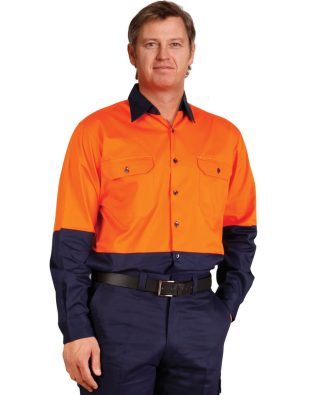 Shiny Hi-Vis two tone Cool-Breeze L/S cotton work shirt SH-SW58