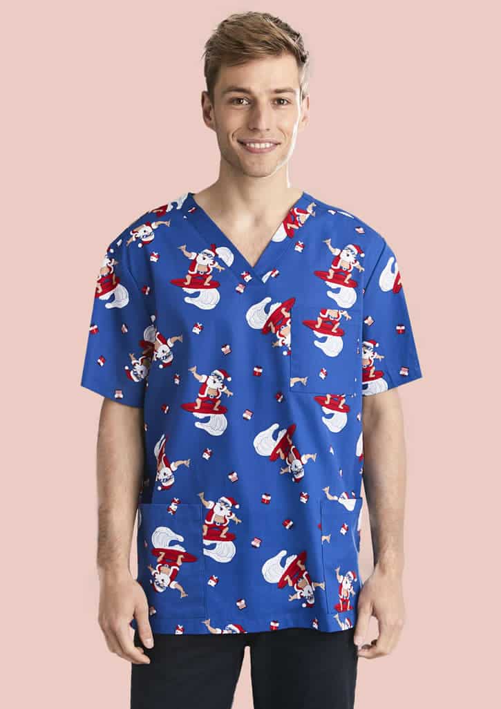 Mens CHRISTMAS S/S V-neck scrub