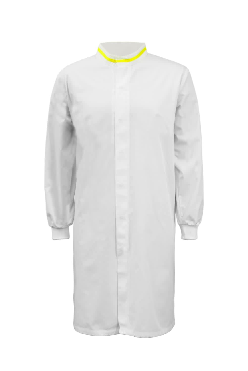 FOOD INDUSTRY LONG LENGTH DUSTCOAT WITH MANDARIN COLLAR, CONTRAST TRIMS ON COLLAR