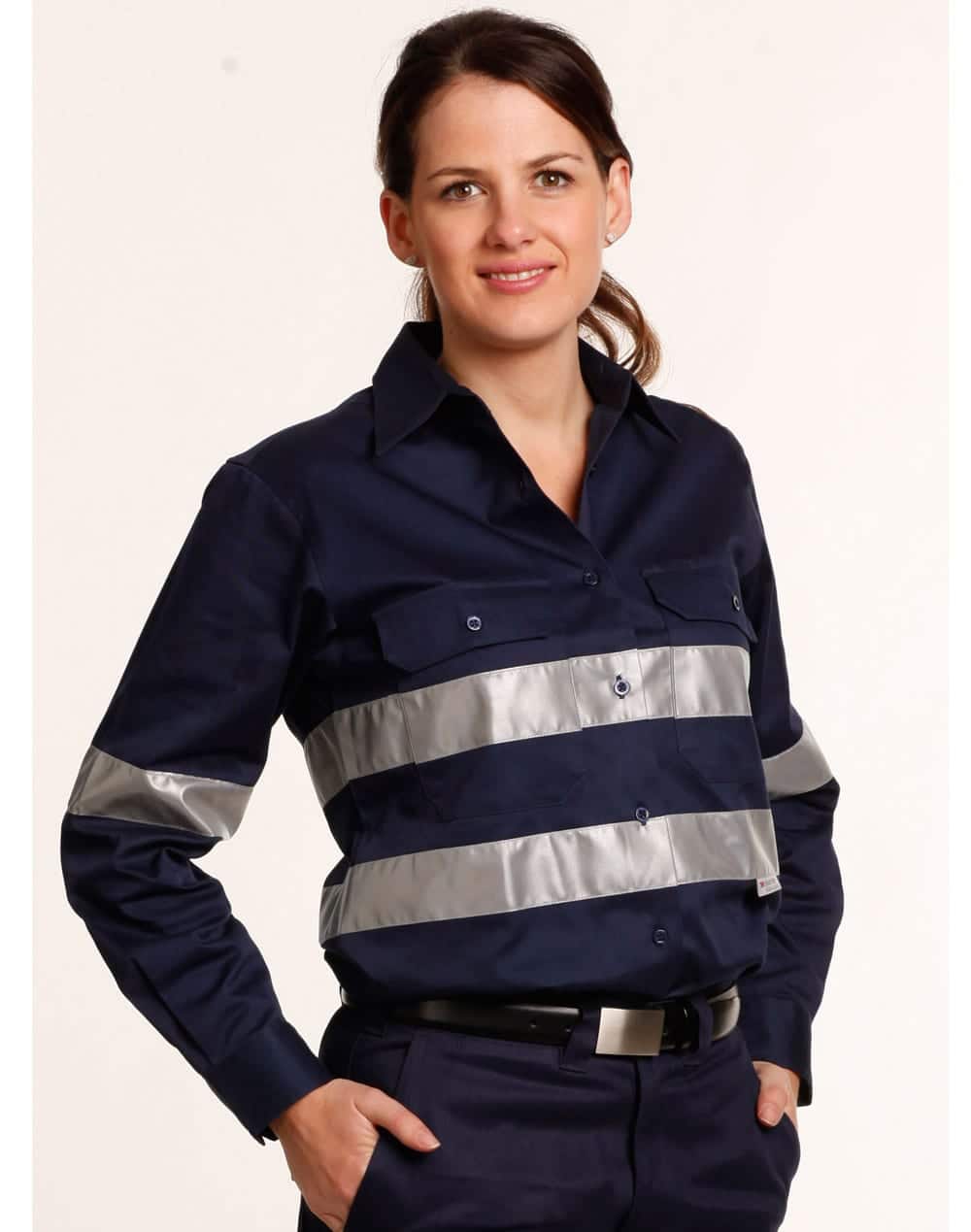 Women’s Cotton Drill Work Shirt With 3 M Tapes
