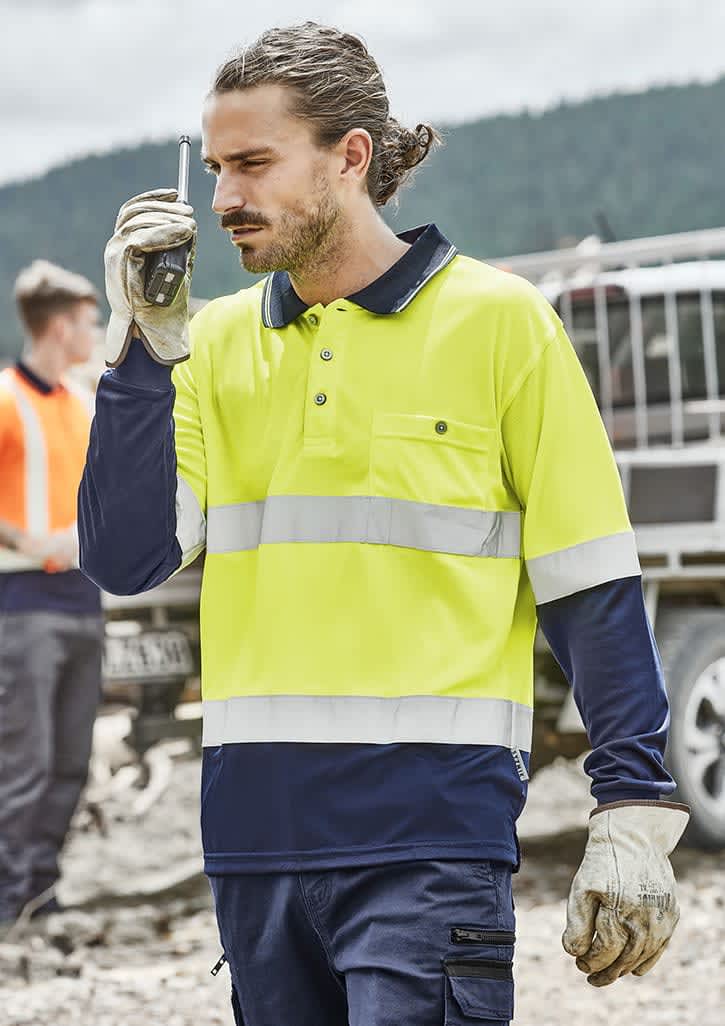 Mens Hi Vis Spliced Long Sleeve Polo - Hoop Taped FA-ZH235