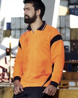 Custom Syzmik Mens Hi Vis Aztec Long Sleeve Polo FA-ZH249