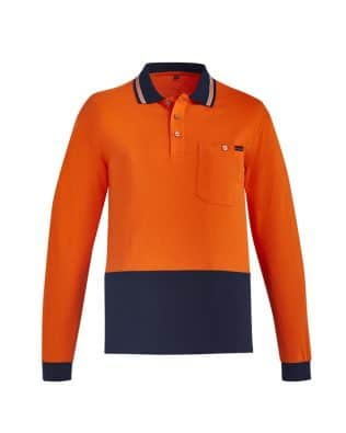 Custom Syzmik Mens Hi Vis Cotton Long Sleeve Polo FA-ZH430