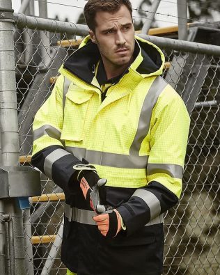 Custom Syzmik Mens Orange Flame Arc Rated Antistatic Waterproof Jacket FA-ZJ900