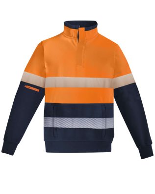 Custom Syzmik Mens Orange Flame Hi Vis 1/4 Zip Brushed Fleece Pullover – Hoop Taped FA-ZT150