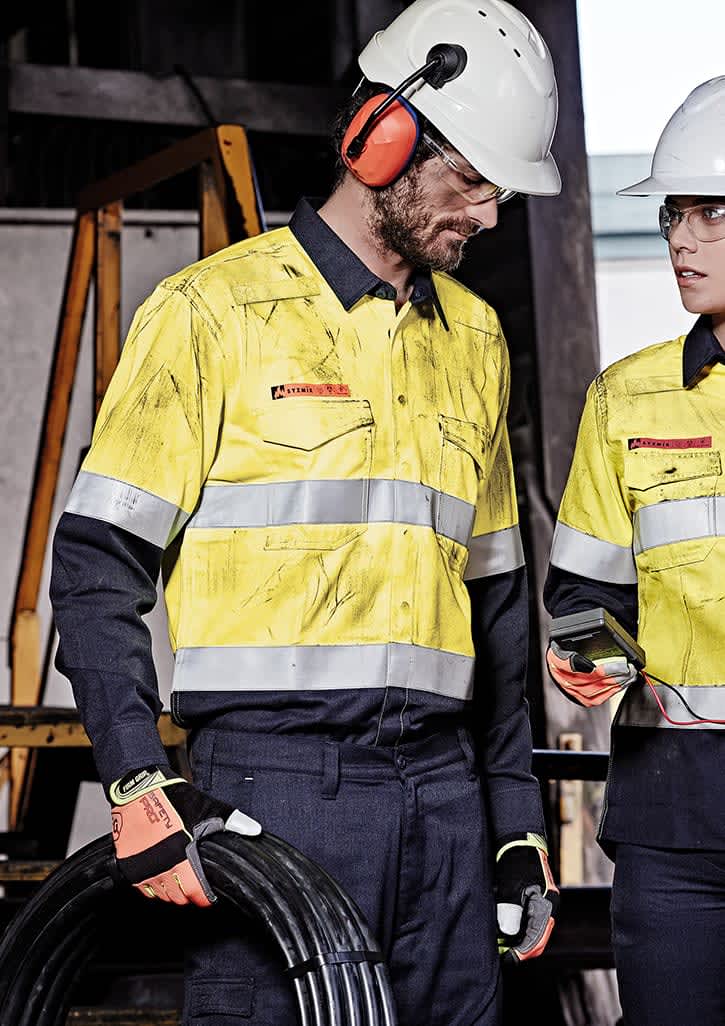 Mens Orange Flame Hi Vis Open Front Spliced Shirt – Hoop Taped