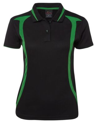 PODIUM LADIES SWIRL POLO BLACK/PEA GREEN – JB-7SWP1