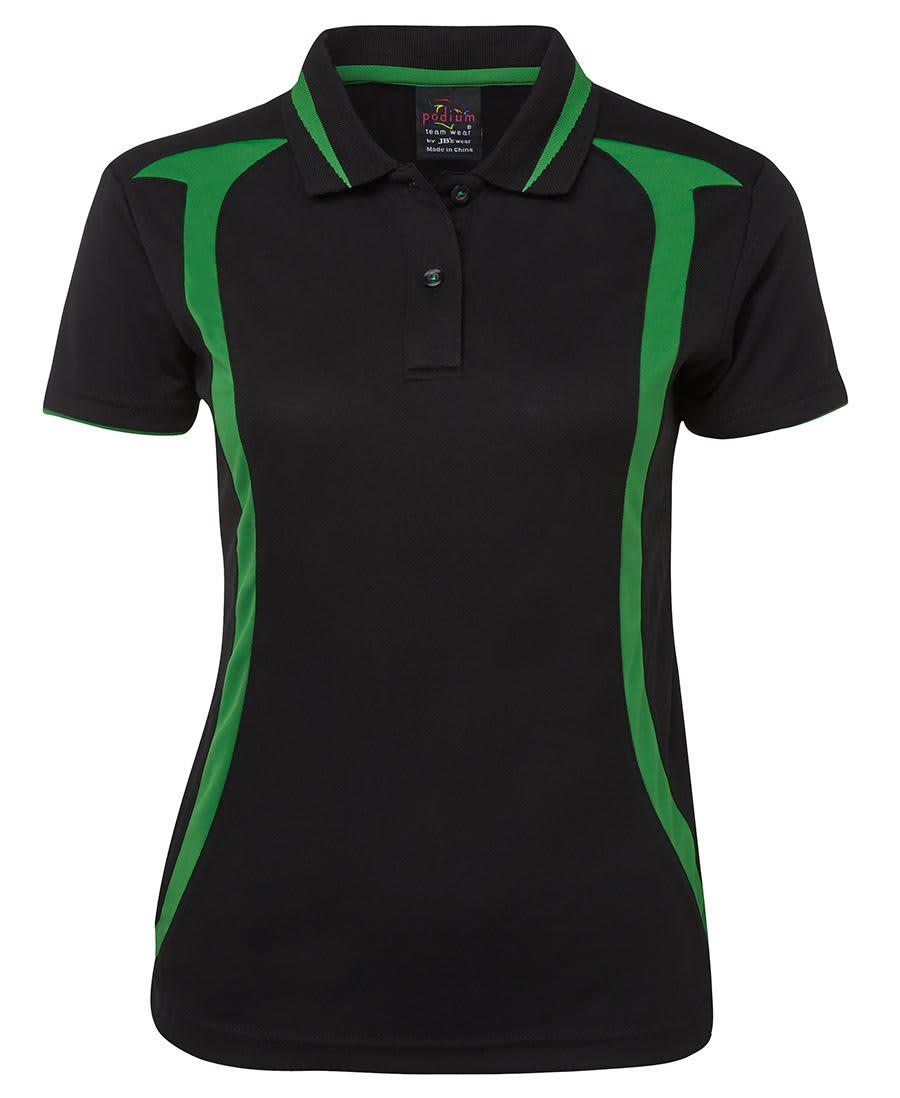 PODIUM LADIES SWIRL POLO BLACK/PEA GREEN -