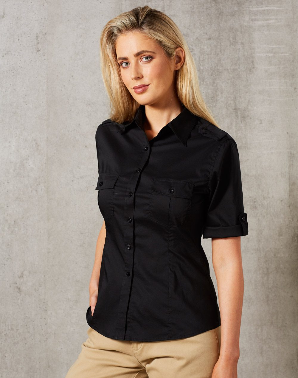 Women's Short Sleeve Military Shirt SH-M8911